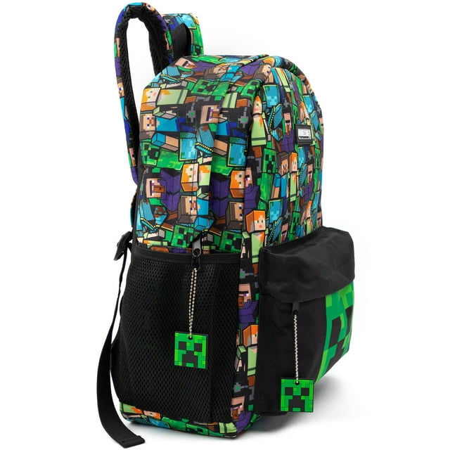 Minecraft Sac à Dos Noir pour Enfants à Imprimé Intégral, Sac à Dos d'École pour Garçons (Taille Unique)