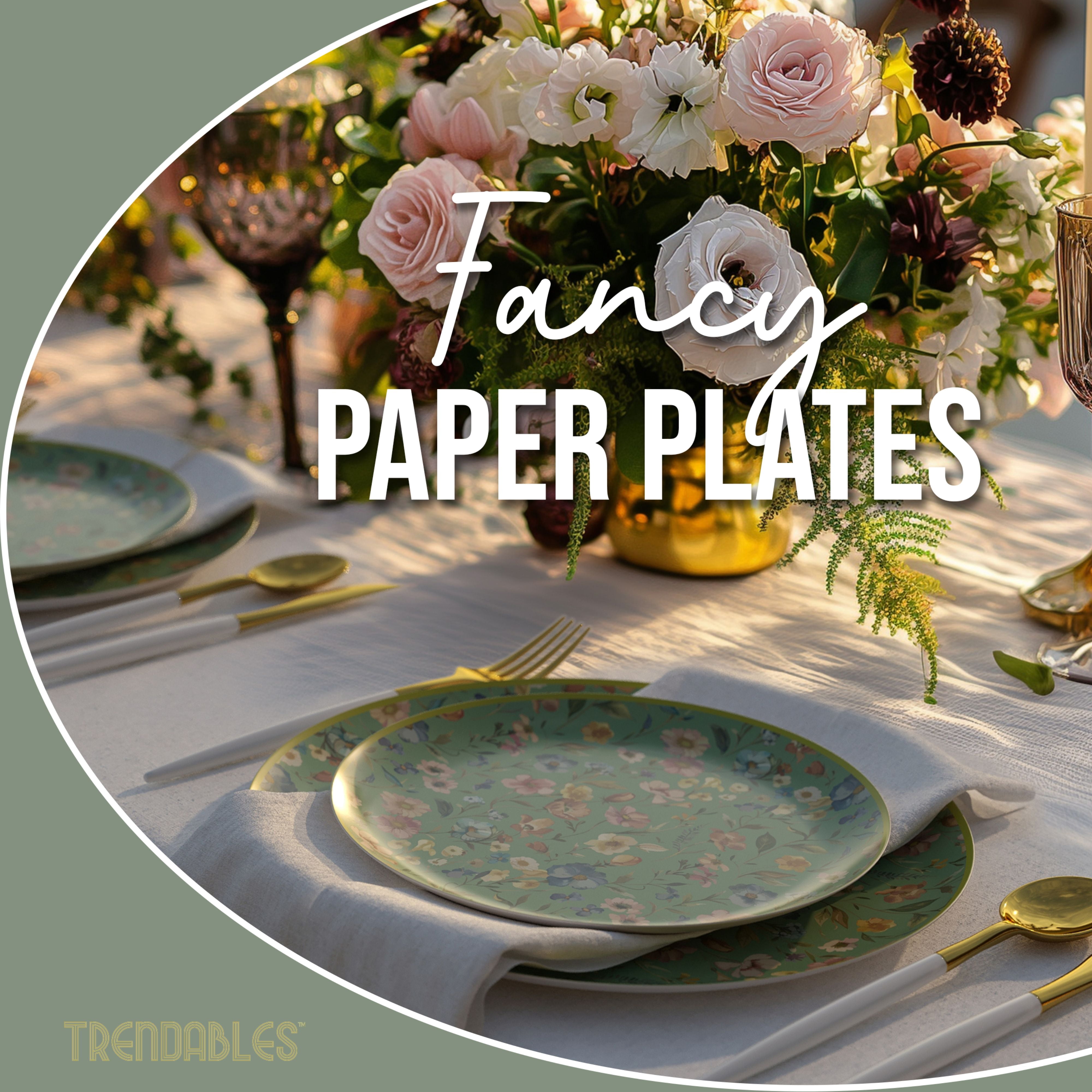 Crown Display Heavy Duty Paper Plates Set for 16 Guests, 32 Fancy Disposable Plates, Bouyant