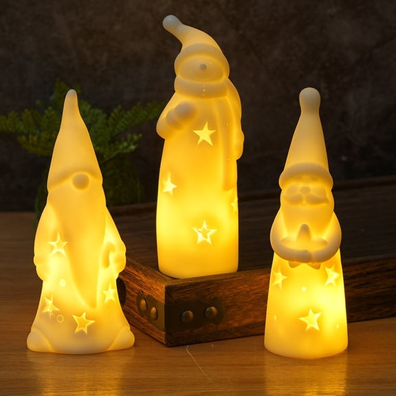 Christmas Night Light, 2 x 2 x 6.1 Inch PVC Battery-Operated LED Decoration for Living Room, Shelf, Desk and Christmas Decorations, Design A, White