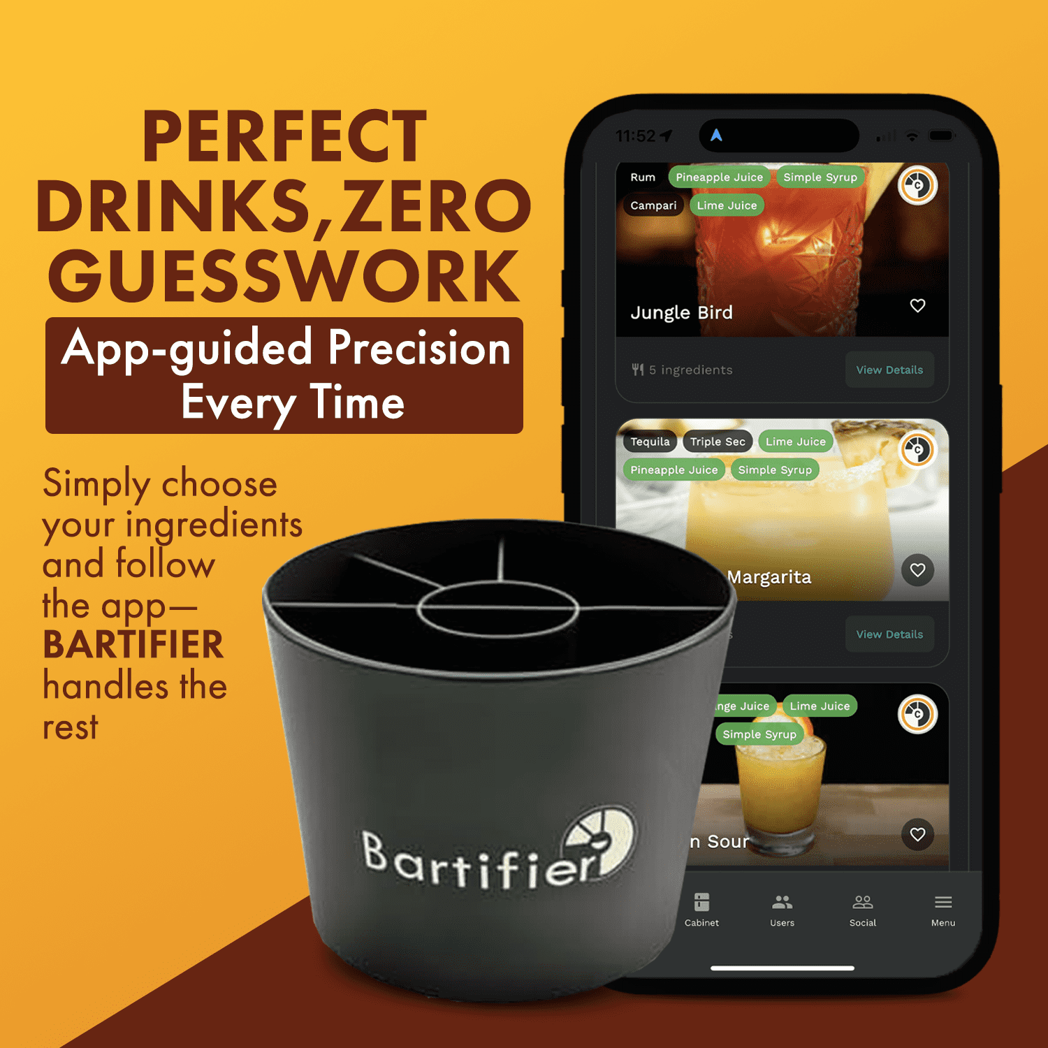 Bartifier Smart Cocktail Maker The App Shows You Where to Fill Make 500+ Easy, Perfect Cocktails Best Gift for Cocktail Lovers