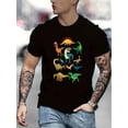 thumbnail image 1 of Camiseta de manga corta de verano para hombre con un grupo de dinosaurios H255, diseño de cuello redondo, simple y de moda, tejido cómodo y suave con ligera elasticidad, elementos de patrón geométrico, 1 of 5
