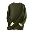thumbnail image 4 of CFLVAEK Sherpa Sweatshirt for Women Thermal Winter Fleece Lined Pullover Solid Color Crewneck Fall Winter Sweatshirt with Pockets Army Green L, 4 of 4