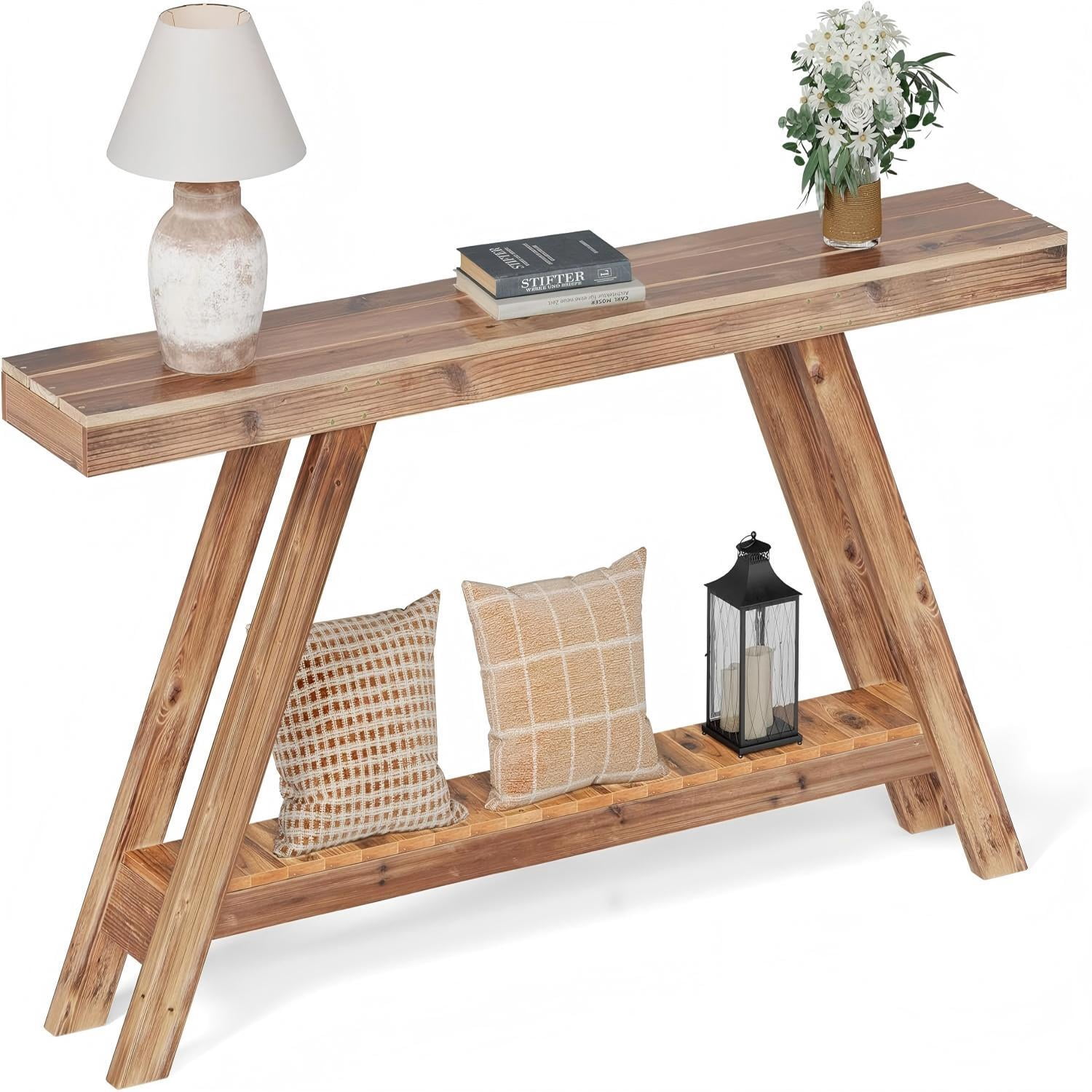 Easy4Home 60" A-Frame Rustic Wood Console Table Hand-Made, Brown