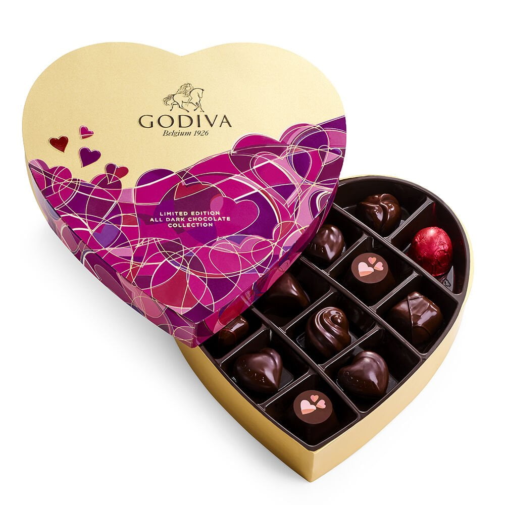 Godiva Valentine's Day Heart Assorted Dark Chocolate Gift Box, 14 pc.