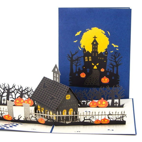 Ribbli Maison Hantée d'Halloween Carte Pop-Up 3D Faite à la Main, Carte de Vœux, Carte d'Halloween, Carte Citrouille, avec Enveloppe