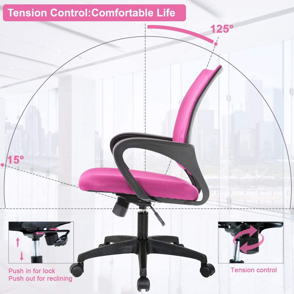 BestOffice Ergonomic Office Chair, Lumbar Support, Adjustable Height with Armrests for Adults(Pink)