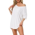 thumbnail image 4 of INSPIRE CHIC Women's T-shirt Nightgown V Neck Sleepshirts Comfy Oversized Nightshirt 2XL White, 4 of 6