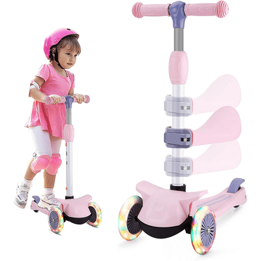 2 in 1 Kick Scooter with Removable Seat, 3 LED Wheels Kick Scooter for Kids, 4 Adjustable Height & Foldable Design Toddler Scooters Sit or Stand Ride for Boys & Girls 2-8 Years Old