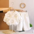 thumbnail image 3 of DJDLJWCJ Girls 2 Piece Outfit Set Solid Color Crewneck Sweatshirt Flower Printed with Elastic Waist Loose Pants White Size 0-1Years, 3 of 6