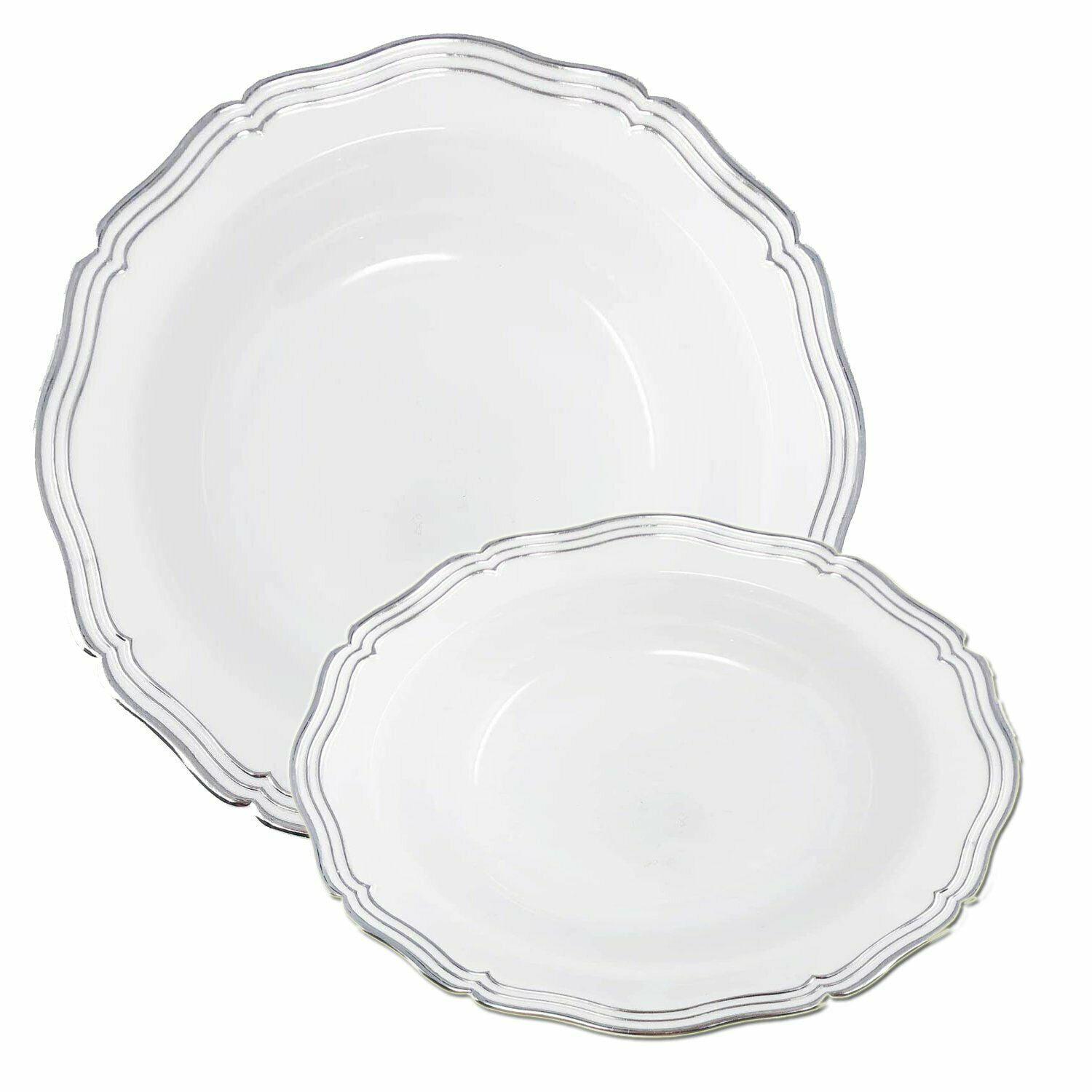 32 Disposable Plastic Party Bowls 16 x 5 oz Dessert Bowls Venetian Includes 16 x 12 oz Soup Bowls Laura Stein Designer Dinnerware Set White Bowl with Burghandy Rim & Gold Accents 