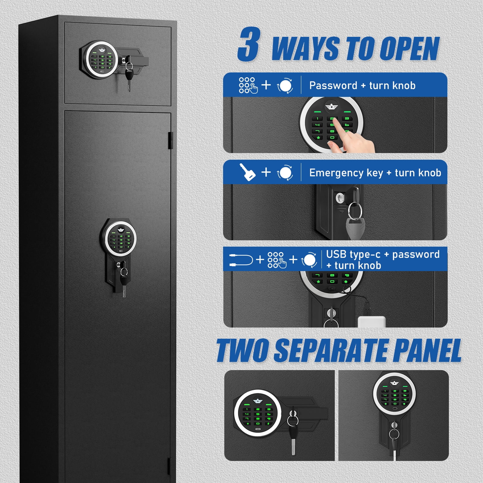 Gun Safe and 0.8 Cub Safe Box, 2 In 1 Gun Safes for Home Pistols, 4-5 Digital Gun safe with Adjustable Gun Racks & Pistol Holder, Double Storage Gun Cabinet
