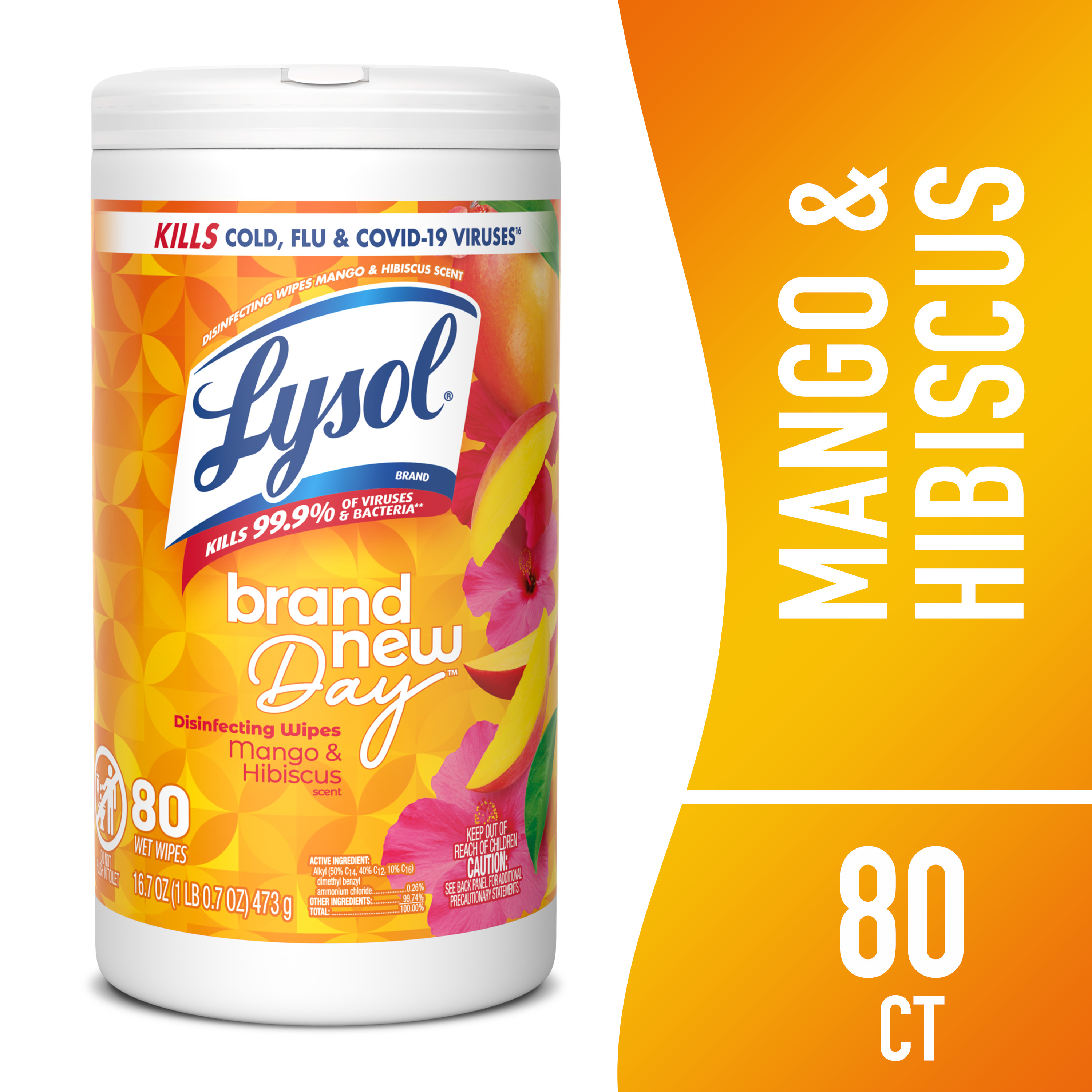Lysol Disinfecting Wipes, All Purpose Cleaner, Multi Surface Antibacterial Cleaning Wipes, Cleaning Supplies, Mango & Hibiscus Scent, 80 Count