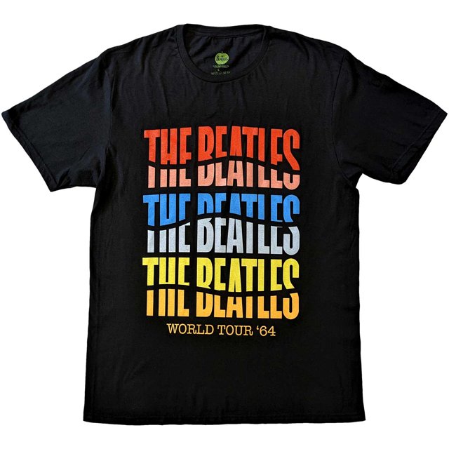 The Beatles - Camiseta World Tour' 64 Ondas de Algodón para Adultos Unisex (Negro)