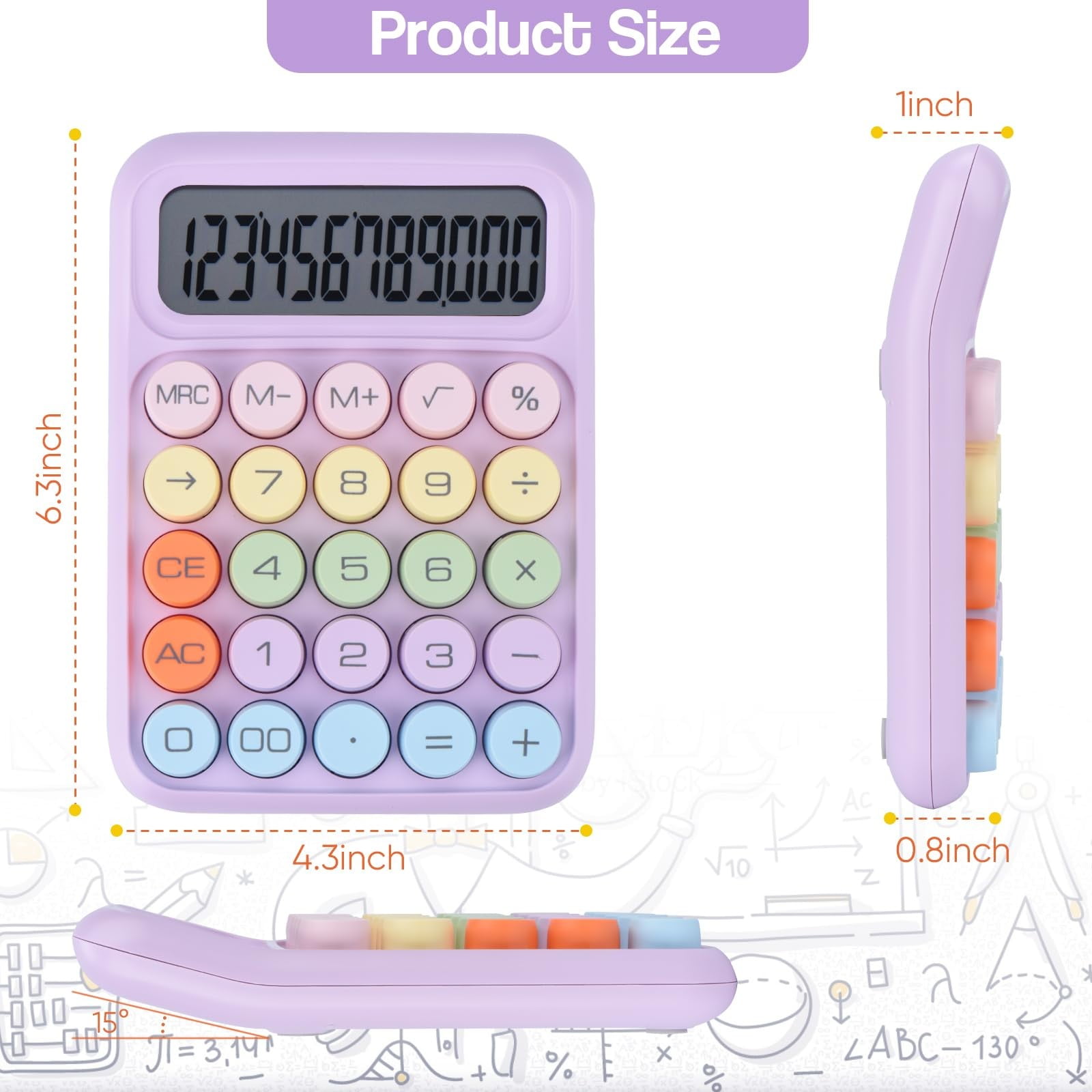 Clearance Office cabinet under $8,Creative Colorful Candy Colored Electronic Calculator 12 Digit Large LCD Display And Big Round Buttons Typewriter Mechanical Key Calculator For School Home 2PC