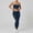 Navy(Tank Top+Pant), variant on PISONIC Women 2 Piece Two-Piece Contrast Trim Yoga Set, Double Strap Square Neck Padded Sports Bra & High Waist Butt Lifting Full Length Leggings, Workout Gym Activewear Outfit