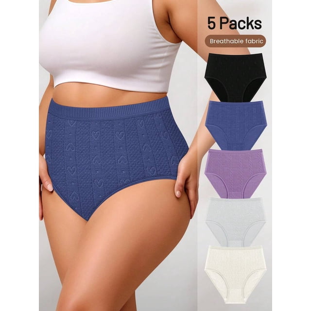 5-Pack Plus Size Womens High-Waist Jacquard Panties Multicolor