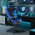 thumbnail image 2 of Gaming Chair with Bluetooth Speakers & LED Lights - Massage Lumbar, Retractable Footrest, Adjustable 90-135° Backrest & Metal Base, 2 of 9