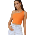 thumbnail image 1 of Women's Sexy One Shoulder Sleeveless Ribbed Crop Top, Orange(S), 1 of 6