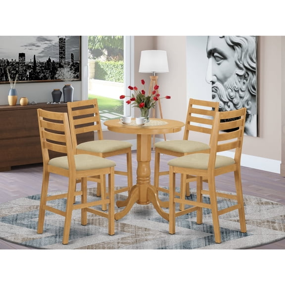 East West Furniture EDCF5-OAK-C Dining Counter Height Top Table & 4 Chair, Oak