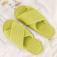 thumbnail image 2 of Deago House Slippers for Women Corduroy Crossbands Indoor Slippers Open Toe Slip On Slides Bedroom Shoes with Anti-Skid Sole (Green), 2 of 8