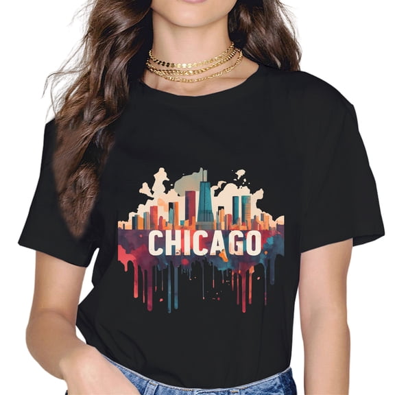 Chicago Illinois Retro Watercolor Skyline Art Souvenir Shirt T-Shirt