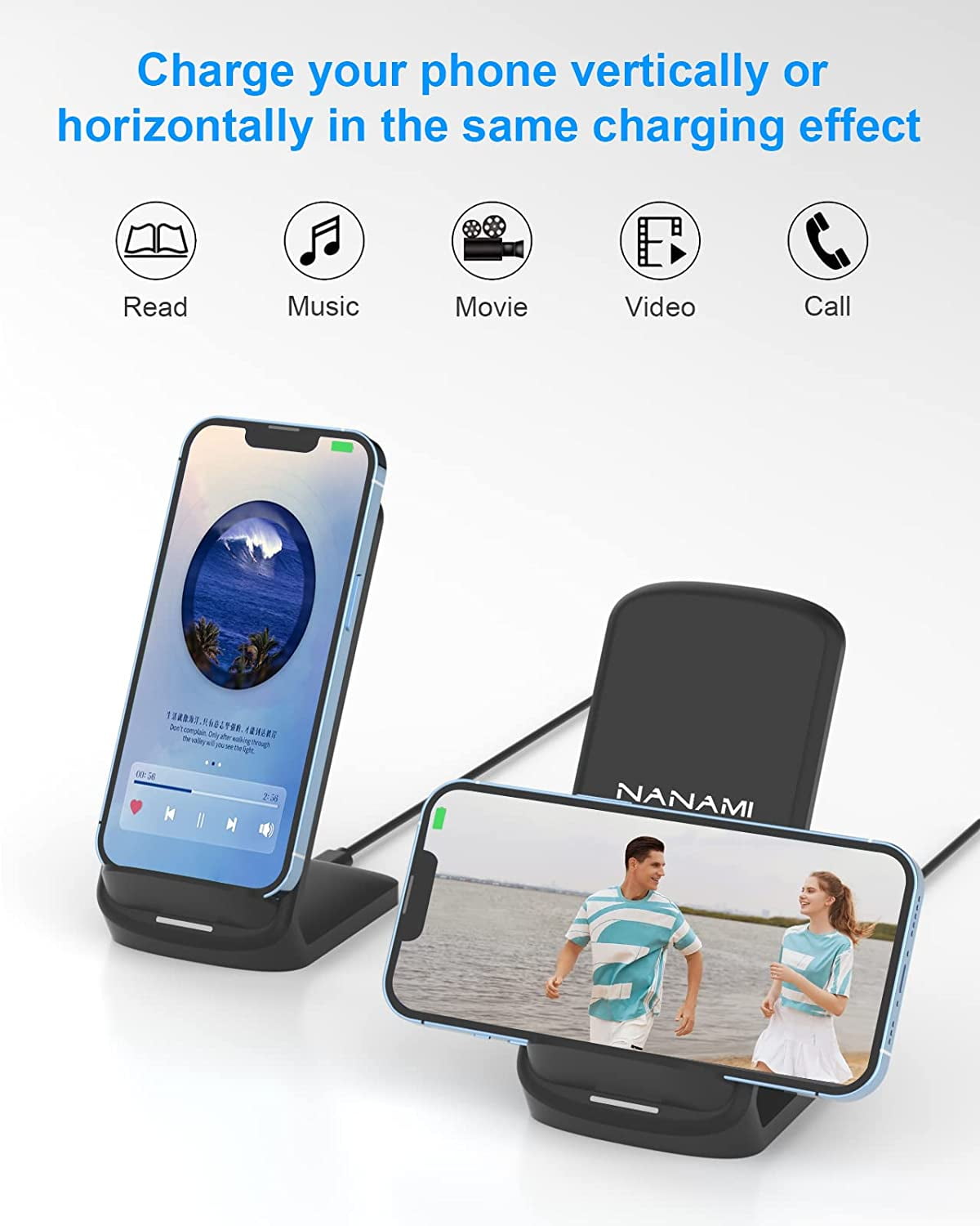 Upgraded Fast Wireless Charger, Qi-Certified Charging Stand Compatible with Samsung Galaxy S25/S24/S23/S22/S21/S20 & Qi Phone Charger for iPhone 17/17 Air/16/16 Plus/16 Pro/15/14/13