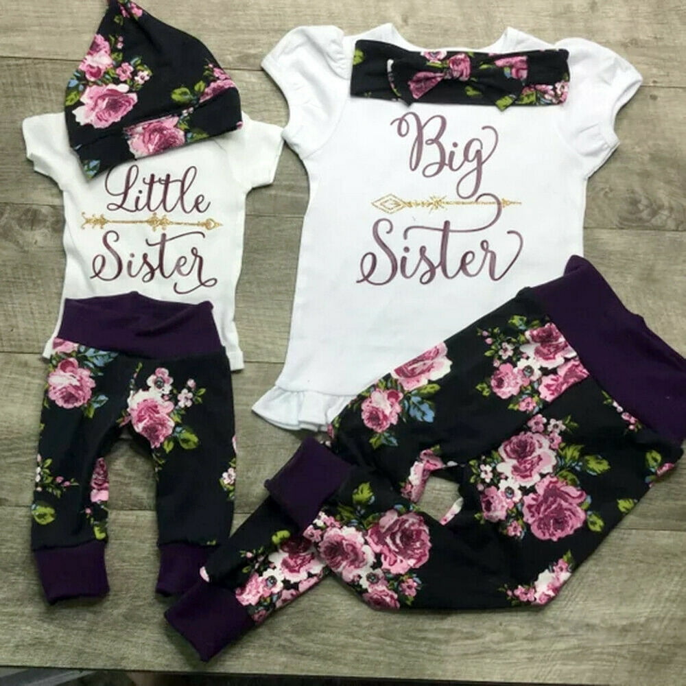 Calsunbaby USA Sister Match Big Little Sister Girl Tshirt Romper Top+ Pants Outfit Clothes
