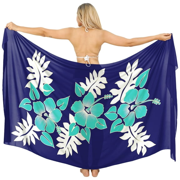 HAPPY BAY Women's Bikini Skirt Sarong Swimwear Cover up Bathing suit Summer Wraps Swimsuit Beach Wrap Coverups for Women One Size Hibiscus, Blue