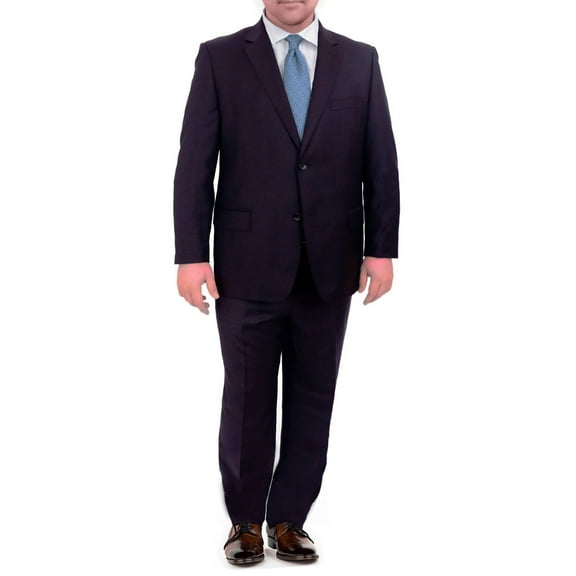 Mens Mazara Portly Fit Solid Navy Blue Two Button Wool Suit