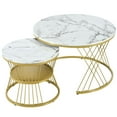 thumbnail image 7 of AESTTY Nesting Coffee Table , Stackable Coffee Table High Gloss Marble, Set Of 2, Round Center Table For Living Room Office, Gold & White, 7 of 7