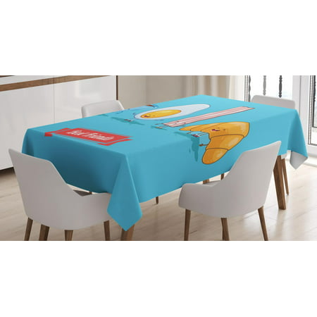 Bacon Tablecloth, Comic Figures of Breakfast Menu as Cup of Coffee Egg Bacon Croissant Best Friends, Rectangular Table Cover for Dining Room Kitchen, 52 X 70 Inches, Multicolor, by (Best Egg Rolls In Houston)
