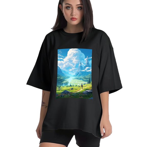 Plus Size Shirt for Women Black Tops for Women Short Sleeves Shirt for Women Landscape2 T Shirt Crewneck Shirt for Women XS