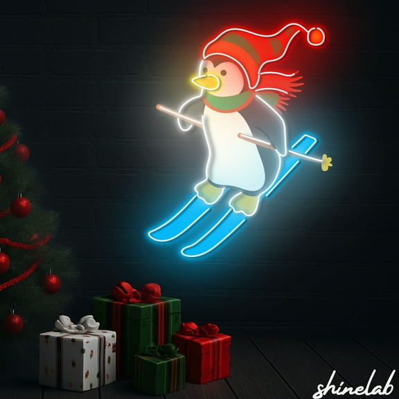 Shinelab Penguin Skating LED Neon Sign, Winter Christmas Light for Kids Room and Decor 15420