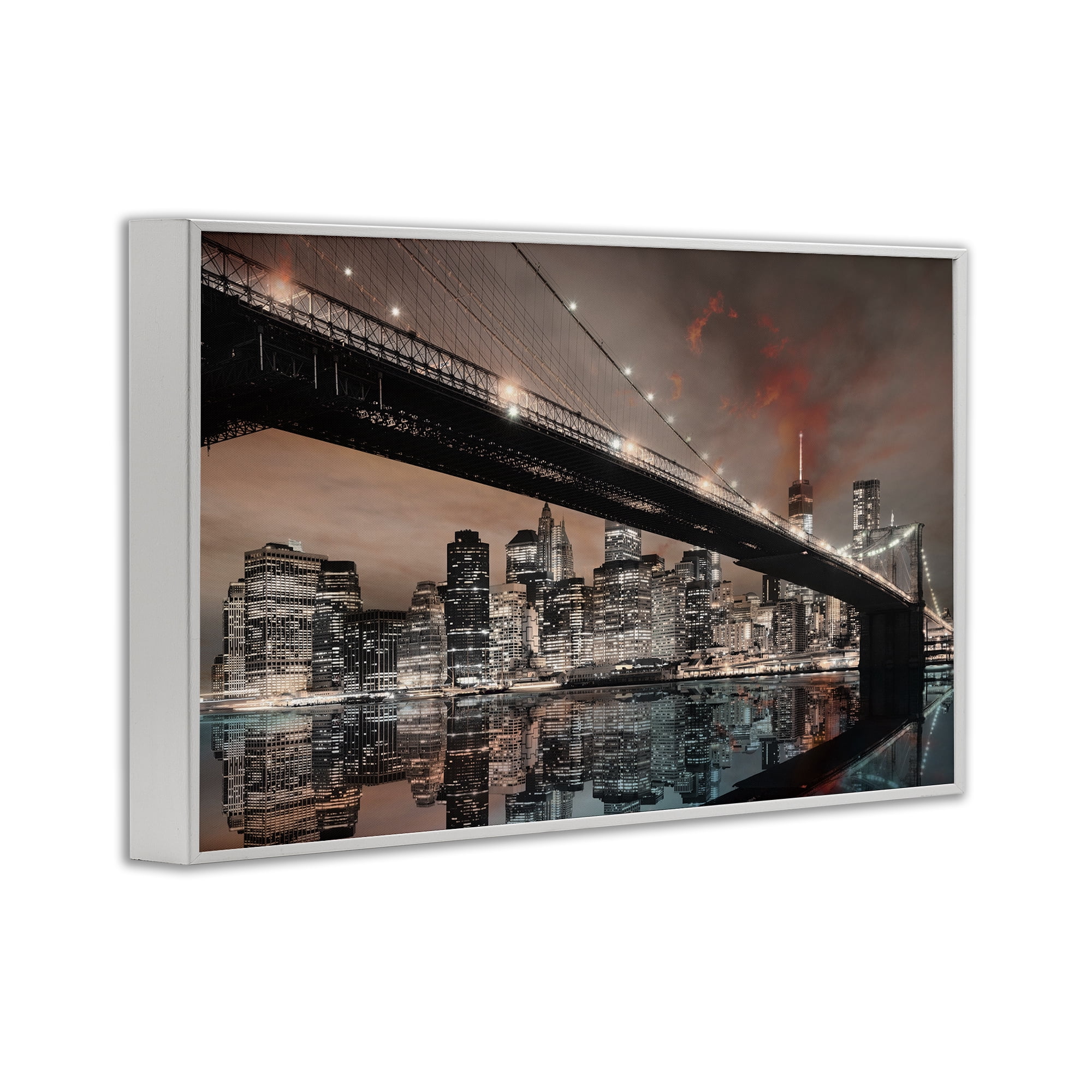 Stupell Industries Bridge Cityscape View Scenery Photography White Framed Art Print Wall Art, 30 x 20