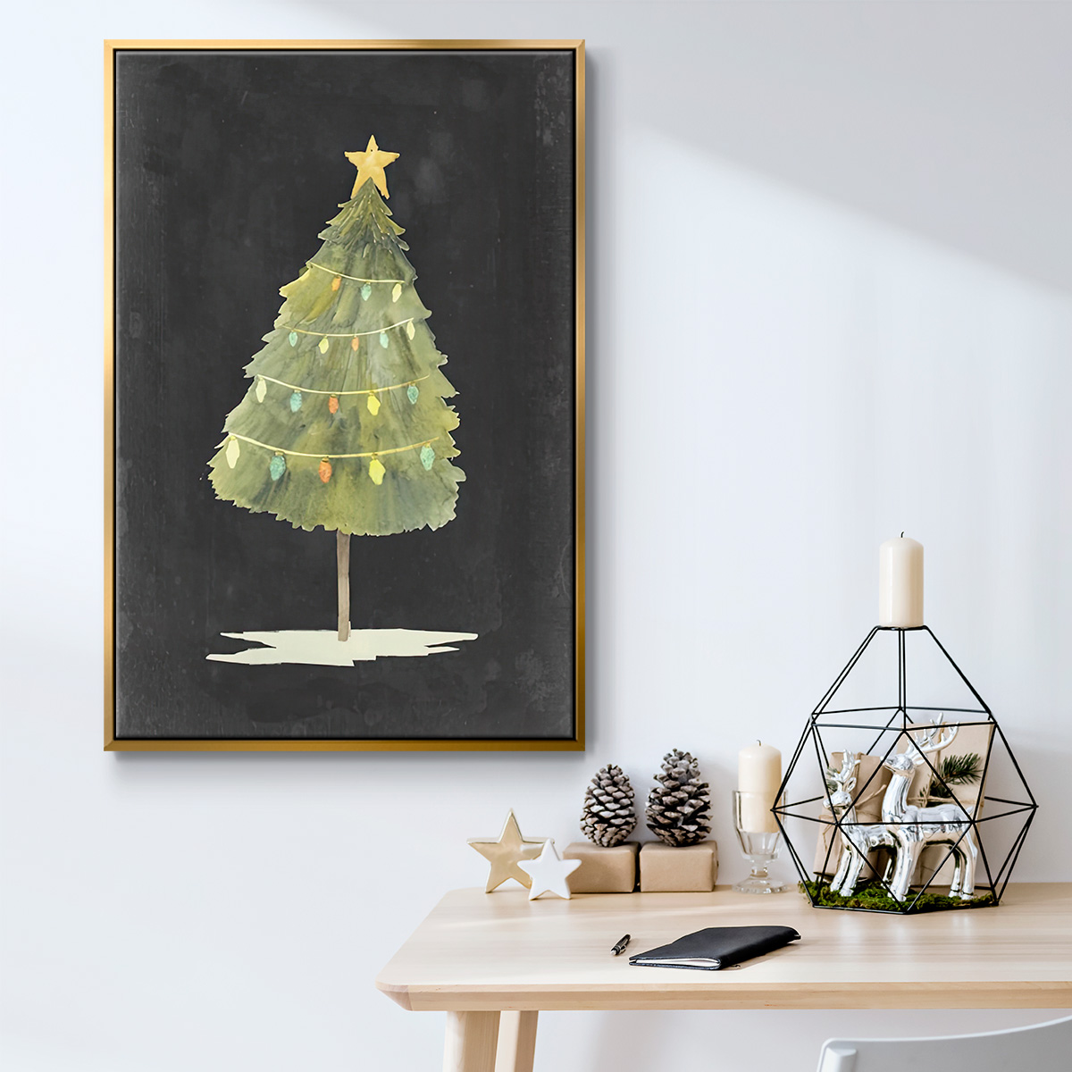 Christmas Glow I - Framed Gallery Wrapped Holiday Canvas - 25 x 37 - Gold Frame