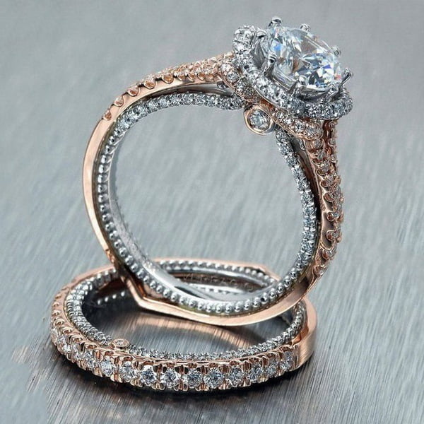 Fashion 14 K Rose Gold Round Diamond Color Separation Ring Set ...