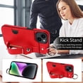 thumbnail image 5 of ShellTech for Ring Holder iPhone 15 Plus Case , Shockproof Leather Hand Strap Kickstand Card Slot Case TPU Back Cover for iPhone 15 Plus,Red, 5 of 9
