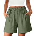 thumbnail image 2 of Hilenly Summer Shorts for Women Lightweight High Waisted Cotton Shorts Side Drawstring Loose Casual Short with Pockets, 2 of 7