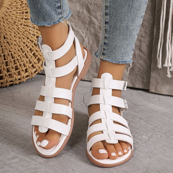 Xdegoge Women's Gladiator Sandals Open Toe Multi Strap Casual Shoes Adjustable Buckle Footwear for Beach and Travel