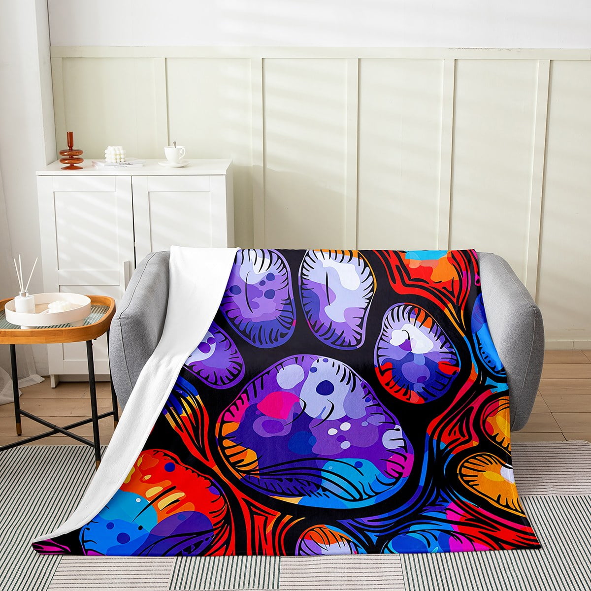 YST Cat Footprints Blanket for Child Kid Boys Girls Pet Animal Throw Blanket Queen 90x90 Inch Colourful Hippie Tie Dye Fleece Blanket Abstract Style Fuzzy Blanket for Home Room Decor Walmart