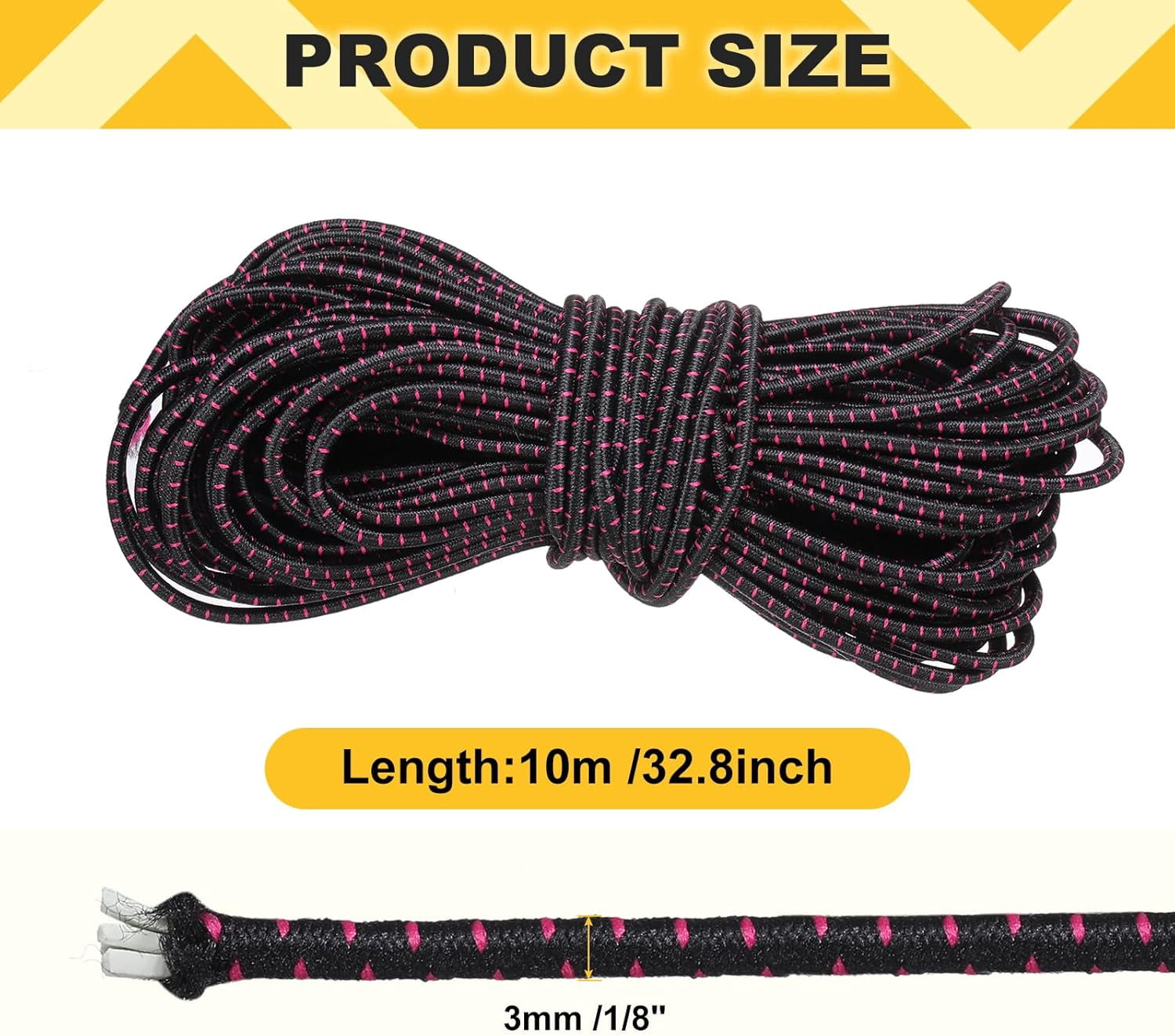 MKEUDQ-Elastic Bungee Cord, 1/8" x 32' Heavy Duty Polyester Bungee Shock Cords Kayak Stretch String Rope for Kayak Strap Tarp Tie Boating Tent Camping DIY Craft, Black-Red