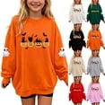 thumbnail image 2 of Qingpeng Kids Halloween Cats on Pumpkins Sweatshirt Crewneck Long Sleeve Top with Ghost Sleeve Graphic, 2 of 8