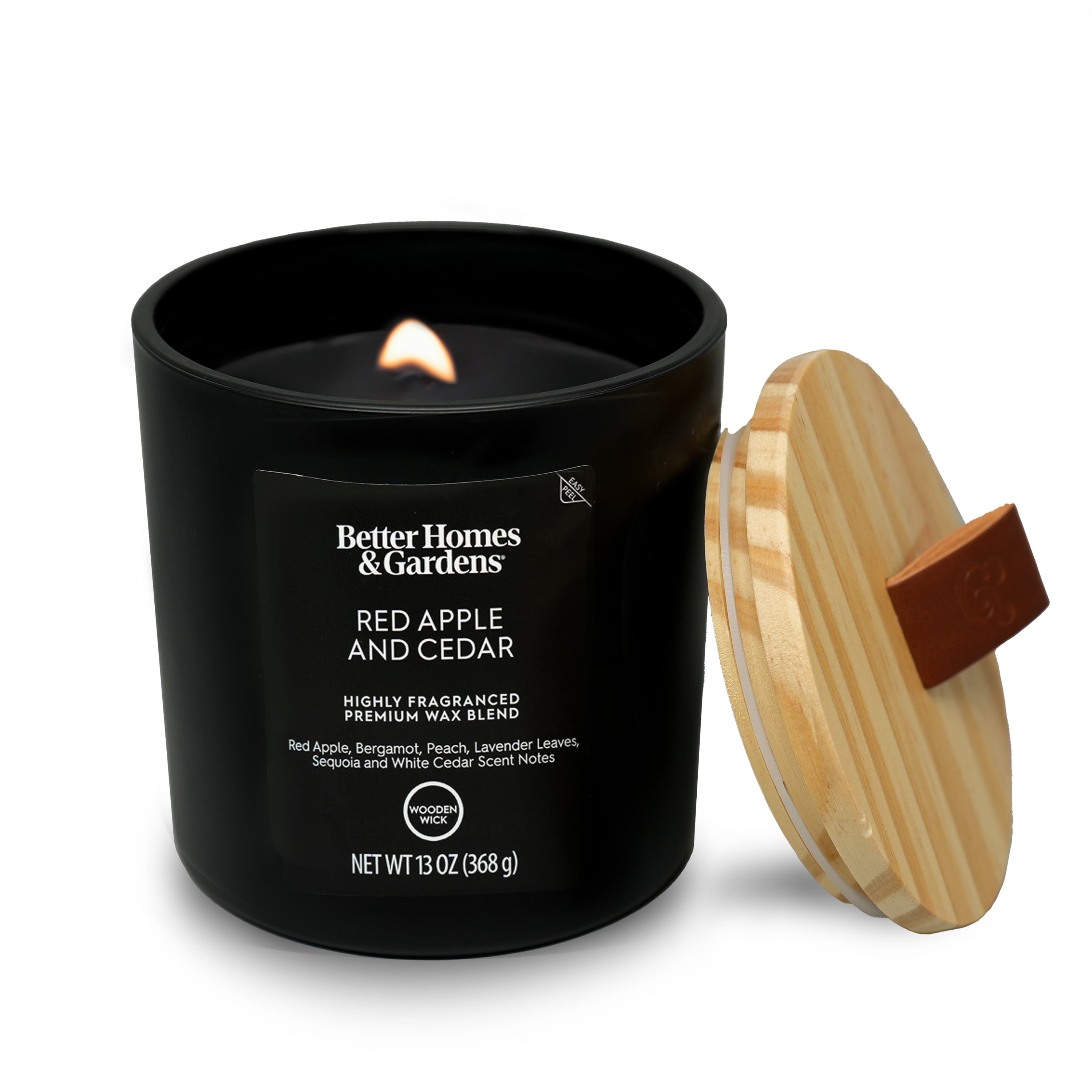 (4 pack) Better Homes & Gardens 13oz Red Apple Cedar Scented Wooden Wick Jar Candle