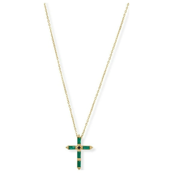 Precious Stars 14K Yellow Goldplated Sterling Silver Cubic Zirconia Cross Pendant Necklace