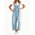 thumbnail image 4 of Sleeveless Women Casual Denim Jumpsuit Loose Wide Leg Jeans Oversall Bib Pants, 4 of 6