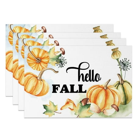

SUNOLIFE Happy Thanksgiving Placemats Set of 4 Autumn Fall Pumpkins Table Decorations 12x18 inch