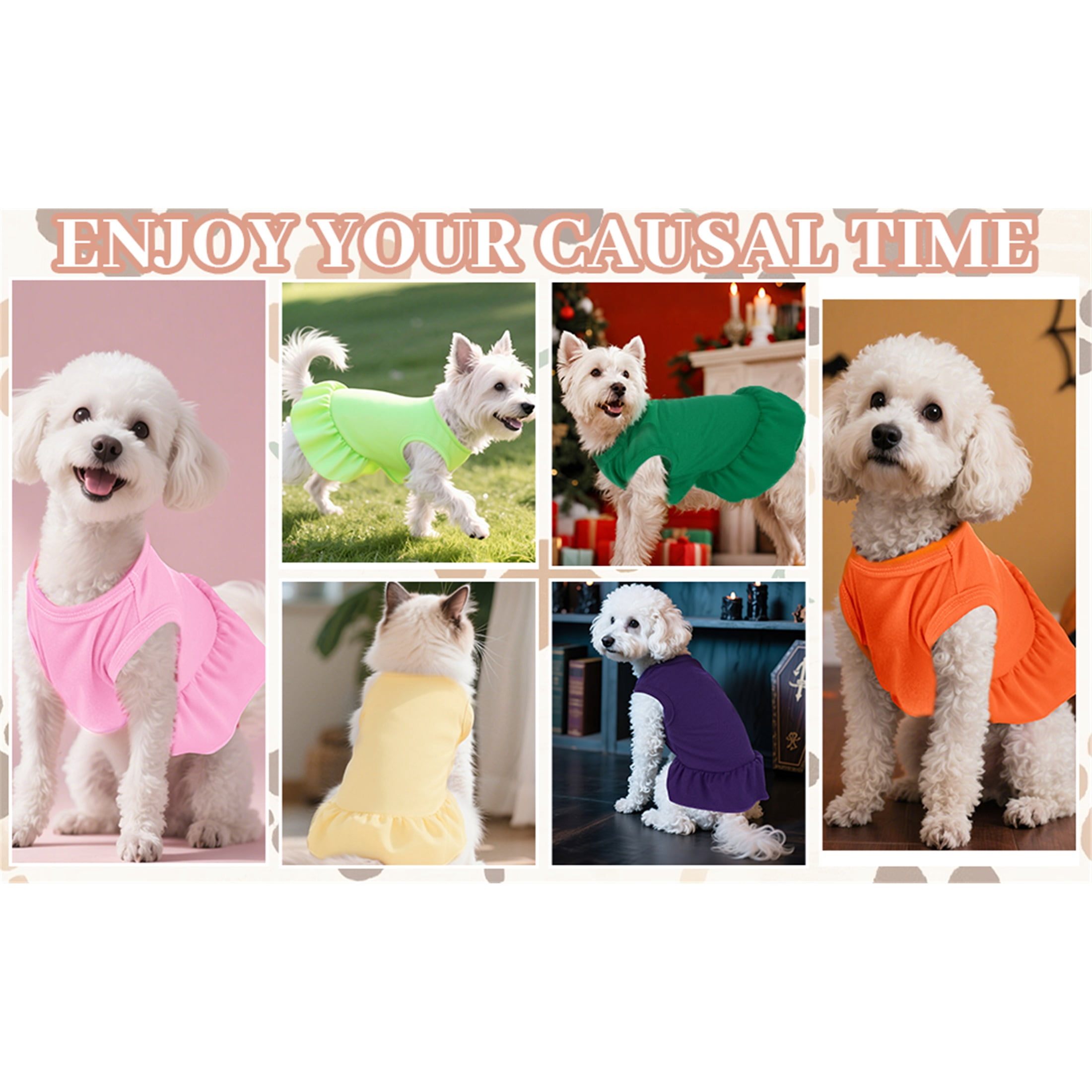 HQREA 2 Pcs Dog Dresses Cat Skirt Solid Color Dog Clothes Summer Sleeveless Puppy Girl Clothes for Small Dogs Cats