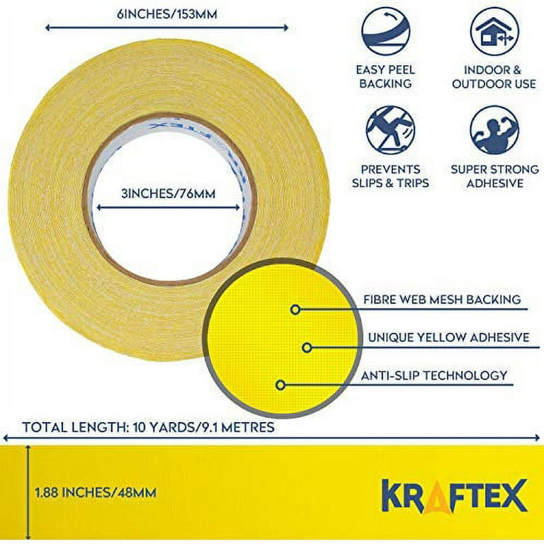 Double Sided Carpet Tape Heavy Duty for Area Rugs, Tile Floors [30ft/10  Yrd, 1.88 inch] Rug Gripper Tape with Strong Adhesive 2 Sided Stick for  Concrete, Outdoors, Indoors, Laminate, Hardwood, Runners 30