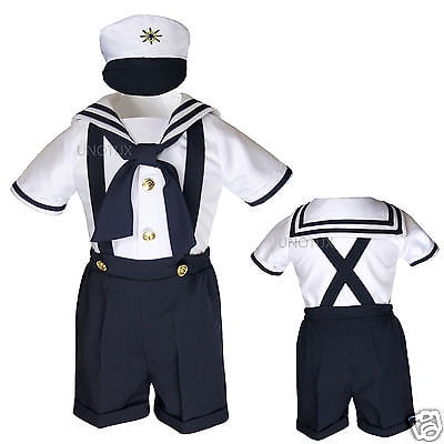 Infant Toddler Girl Navy Sailor Costume Party Satin Dress Outfit Sz S-XL 2T-4T 