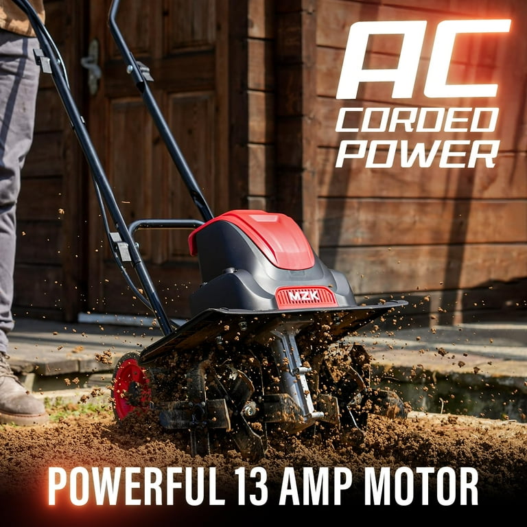 MZK 16-Inch 13-Amp Electric Tiller, Foldable Rototiller, 8-Inch